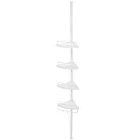 Duschhylla - Badrums hörnhylla med fyra korgar, krokar, handduksstång