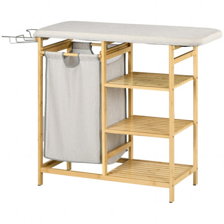 Strykbräda med Tvättkorg 57L och Förvaringshyllor Bambu 113 x 34 x ...