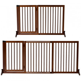 Hundgrind i Trä Fristående med Dörr 113-166 x 71 cm Brun