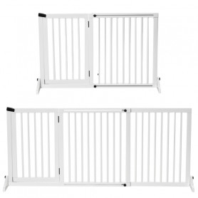 Hundgrind i Trä Fristående med Dörr 113-166 x 36 x 71 cm Vit