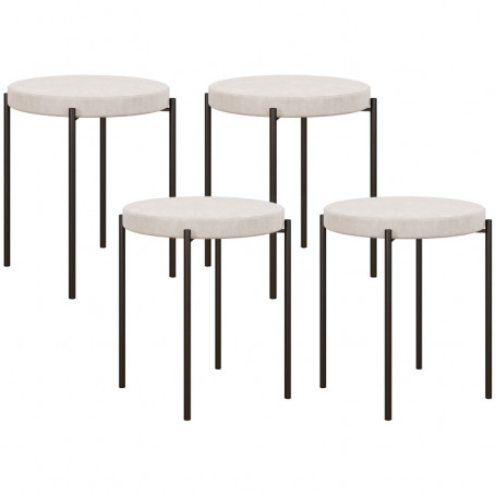 Matstol - Pall 4-pack Stapelbara Metallram Krämvit Sammet