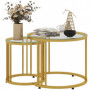 Sidobord Set 2 Guld Bord med Glasskiva Ø60 x 47 / Ø40 x 42 cm
