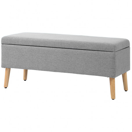 Sängbänk - Hallbänk med Förvaring Grå Linnelook, Träben 110 x 39 x 45 cm