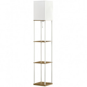 Golvlampa med Hyllor Metallram Vit / Ek 26 x 26 x 159 cm