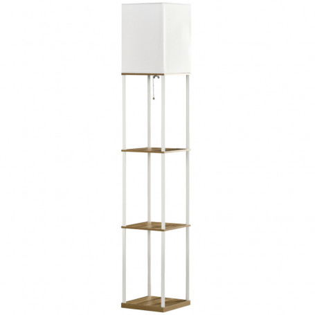 Golvlampa med Hyllor Metallram Vit / Ek 26 x 26 x 159 cm