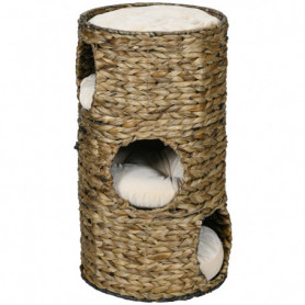 Katthus 3 Grottor Boho Design Vattenhyacint Mörkbrun Med Kuddar Ø40...