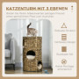 Katthus 3 Grottor Boho Rotting Design 40 x 40 x 73 cm Mörkbrun