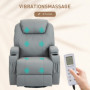 Avslappningsfåtölj med Massage och Kopphållare Ljusgrå Läder