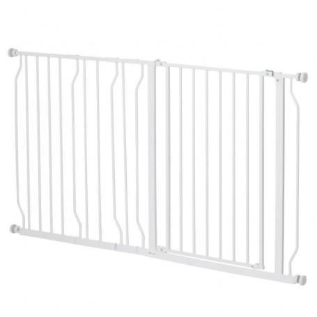 Justerbar Hundgrind 75 till 145 cm med Dörr Metall Vit