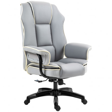 Ergonomisk Kontorsstol med Liggfunktion Konstläder Ljusgrå