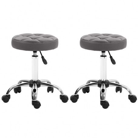 Arbetspall 2-pack med Hjul Läder Grå Ø35,5 x 48-63 cm