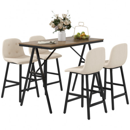 Barbord med 4 Stolar Tjock Stoppning med Knappar Beige / Brun