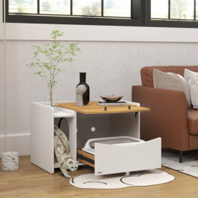 Kattlåda sidobord med utdragbar låda & sandfångsmatta 78×50×51 cm s...