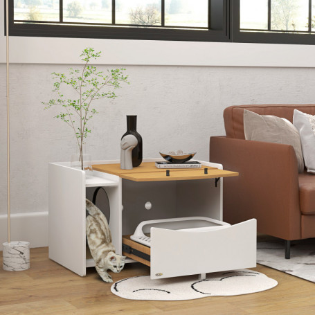 Kattlåda sidobord med utdragbar låda & sandfångsmatta 78×50×51 cm s...