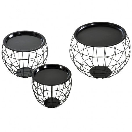 Soffbord set 3 Delar Rund Avtagbar Skiva Svart