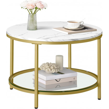 Soffbord Rund Guld med Vit Marmor 65 x 46 cm