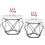 Rund Soffbord 2 Set, Diamant Metallram, Avtagbar Bordsskiva, Vit Svart