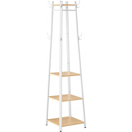 Klädhängare Ställ Med Hyllor, Klädstång Vit Ek, H.180 cm