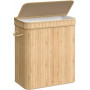 Tvättkorg med Lock, 100 L, Bambu, Tvättbar Påse med Handtag Ek