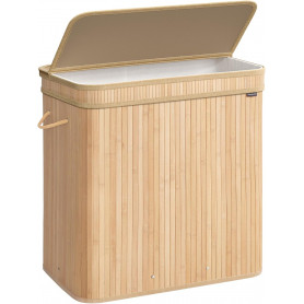 Tvättkorg med Lock 150 L, Bambu, Tvätbar med Handtag Ek