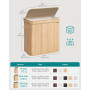 Tvättkorg med Lock 150 L, Bambu, Tvätbar med Handtag Ek