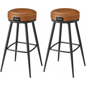 x2 Barstolar 360° Roterande Brun Läder "EKHO" Sitthöjd 76 cm