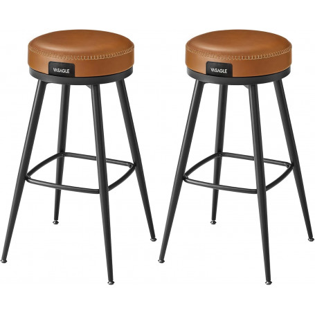 x2 Barstolar 360° Roterande Brun Läder "EKHO" Sitthöjd 76 cm