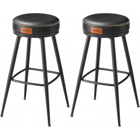 x2 Barstolar 360° Roterande Svart Läder "EKHO" Sitthöjd 76 cm