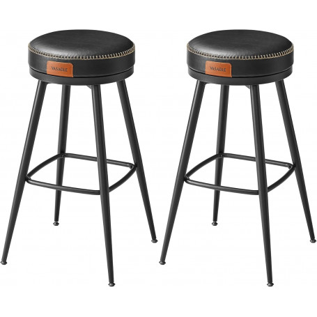 x2 Barstolar 360° Roterande Svart Läder "EKHO" Sitthöjd 76 cm