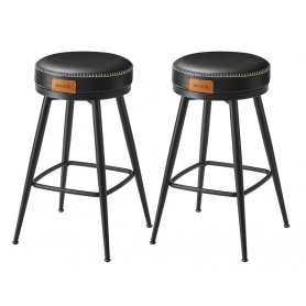 x2 Barstolar 360° Roterande Svart Läder "EKHO" Sitthöjd 65 cm