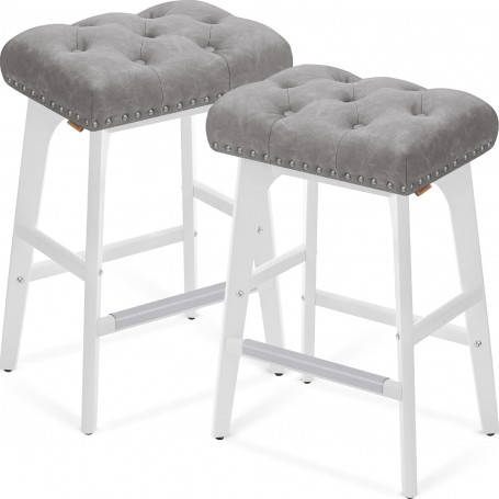 Barstol 2-pack Vintage Knäppt Grå Läder, Sitthöjd 66 cm