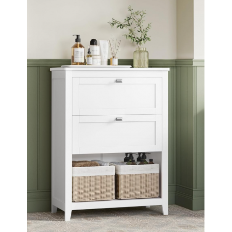 Badrumsskåp med 2 Lådor, 2 Rottingkorgar, Vit, 60 x 30 x 80 cm