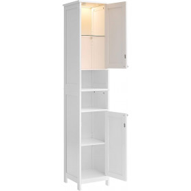 Tunt Badrumsskåp med Inbyggd Belysning, Vit, 30 x 30 x 170 cm