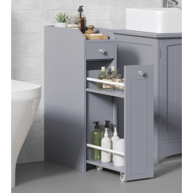 Badrumsskåp Smalt 40×18×70 cm Duvgrå MDF Utdragbara Lådor & Fack Ti...