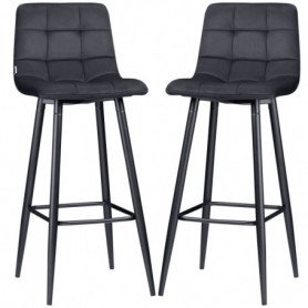 2-pack Barstolar Stoppad Sammet Svart med Ryggstöd Sits H. 77 cm