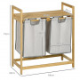 Tvättkorg 2 Tvättpåsar 40L Bambu 64 x 33 x 73 cm
