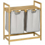 Tvättkorg 2 Tvättpåsar 40L Bambu 64 x 33 x 73 cm