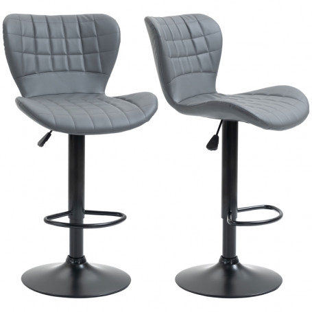 2-Pack Barstol Justerbar Höjd Retrodesign Grå Läder