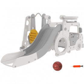 Inomhus Lekstuga 4-i-1 Rutschkana med Gunga, Busslek, Basketkorg - ...