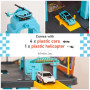 XXL Parkeringsgarage Leksak Racerbana, 4 Bilar, 1 Helikopter - Manuell Hiss, Bensinstation, Hiss