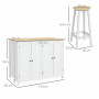 Köksö med sittplatser -Fällbord till 2 Personer + 2 Barstolar, 2 Skåp Vit / Ek 110 x 60 x 90 cm