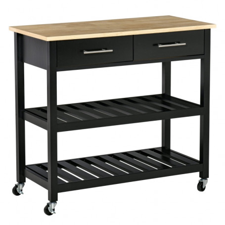 Rullbar Köksö / Serveringsvagn Svart 2 Hyllor 2 Lådor 91,4 x 45,6 x 85 cm