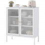 Skänk Sidobord 2 Nätdörrar, Justerbar Hylla 80 x 37 x 92 cm Vit
