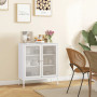 Skänk Sidobord 2 Nätdörrar, Justerbar Hylla 80 x 37 x 92 cm Vit