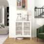Skänk Sidobord 2 Nätdörrar, Justerbar Hylla 80 x 37 x 92 cm Vit