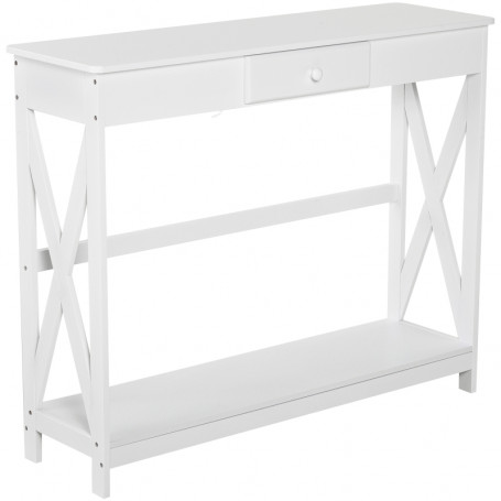 Konsolbord i 2 nivåer med Låda och Nedre hylla Vit 100 x 30 x 81 cm