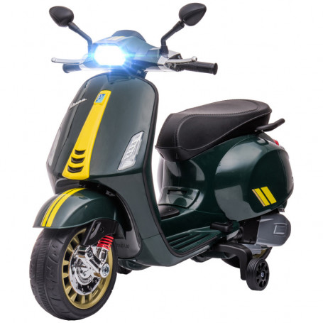 Vespa El Motorcykel för Barn 3 km/h med Musik & Strålkastarev - Mörkgrön