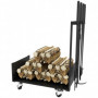 Rullbar Vedställ med Redskap, 60 kg, 48 x 30 x 76 cm, Metallram Svart