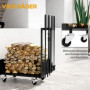 Rullbar Vedställ med Redskap, 60 kg, 48 x 30 x 76 cm, Metallram Svart