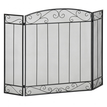 Gnistskydd för Öppen Spis 3 Delad Vikbar Mesh Design Svart